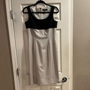 Fitted sheath dress, tan and black, size 4